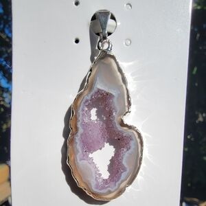 NEW 1.63" x 0.63" SILVER PLATED COPPER AGATE AMETHYST PENDANT